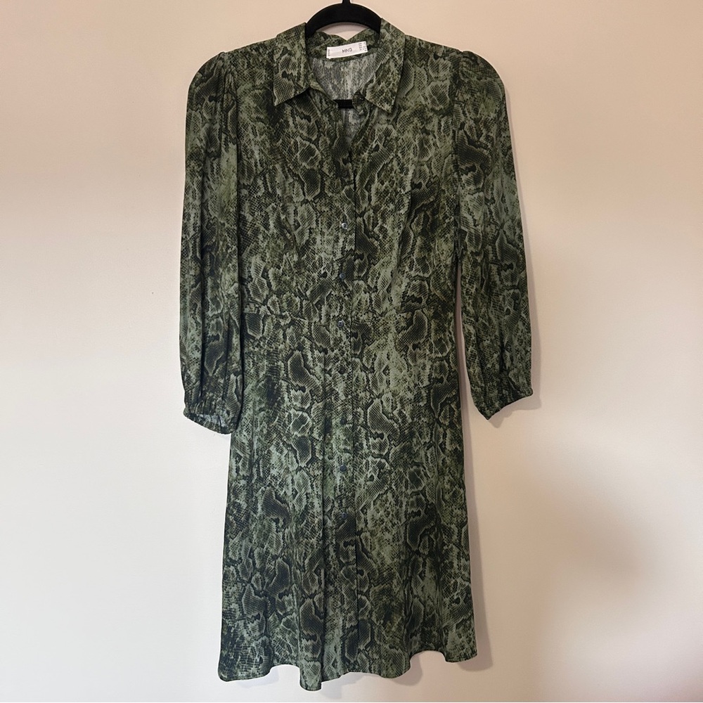 Mango button collar snake print dress Sz 2 - Picture 4 of 8